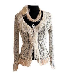 Marrika Nakk Womens Long Sleeve Lace Blouse with necklace.